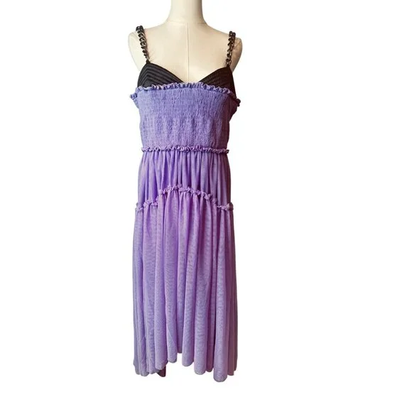 ASOS | Dresses | Nwot Asos Size Purple Black Tiered Maxi Moto Boho Dress  Chain Straps | Poshmark